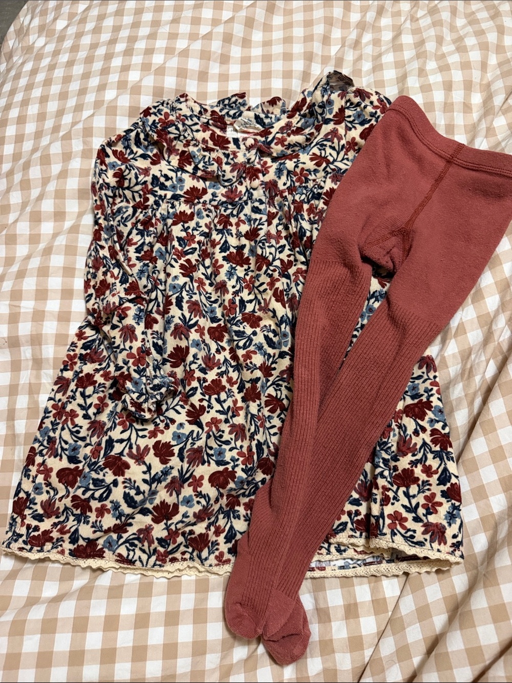 Happily Grey Floral Cream and Burgundy Corduroy Dress Size 3T